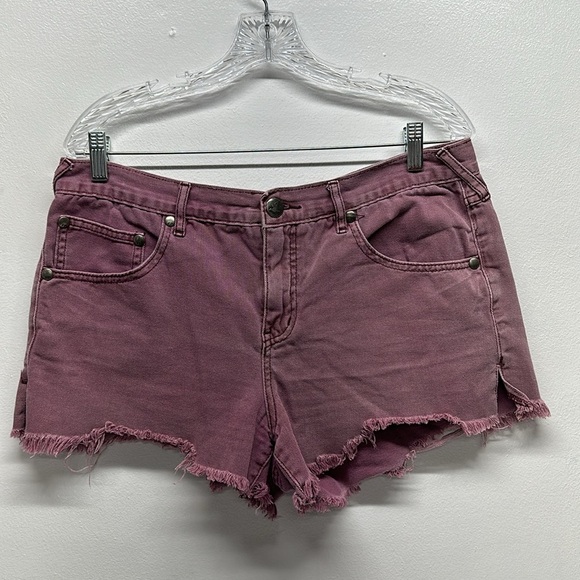 Free People Shorts High Rise Distressed Cut Off Raw Hem Cotton Purple Size 31 - Picture 1 of 8